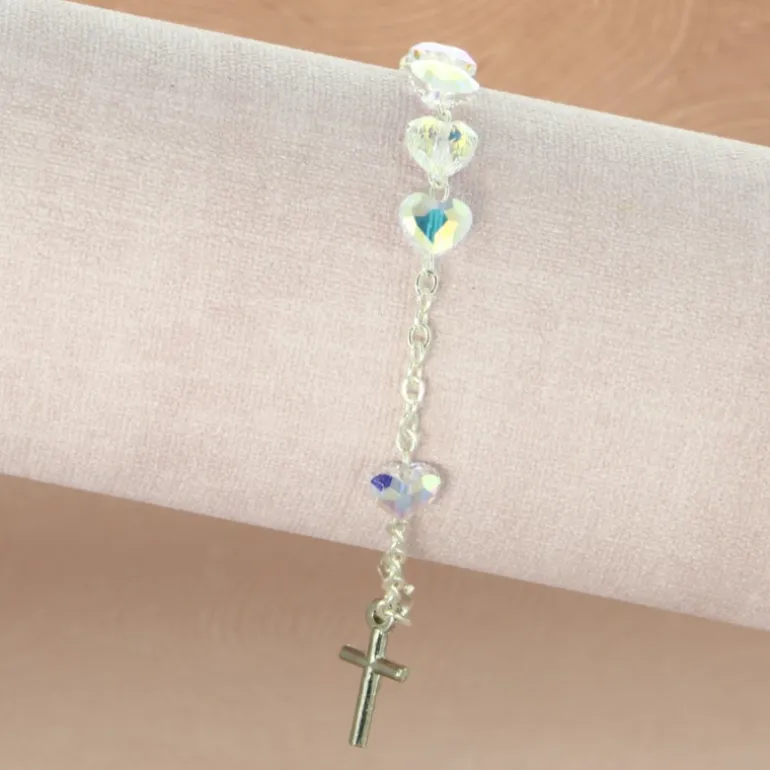Palais du Rosaire Bracelet dizainier avec perles Swarovski en forme de coeur^ Bracelet Dizainier