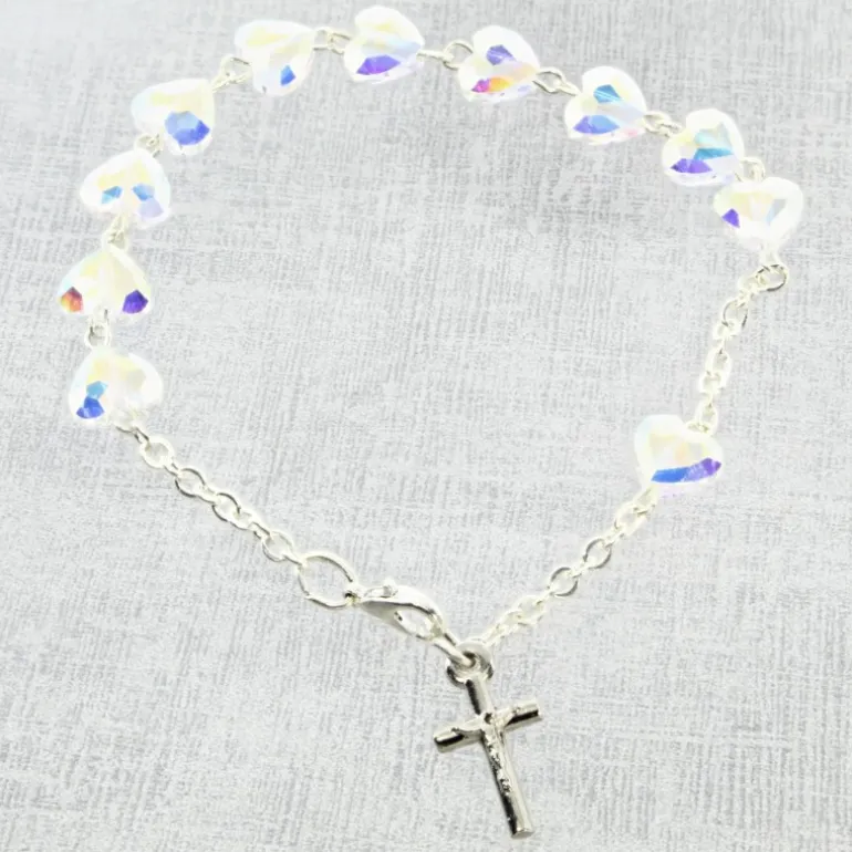 Palais du Rosaire Bracelet dizainier avec perles Swarovski en forme de coeur^ Bracelet Dizainier