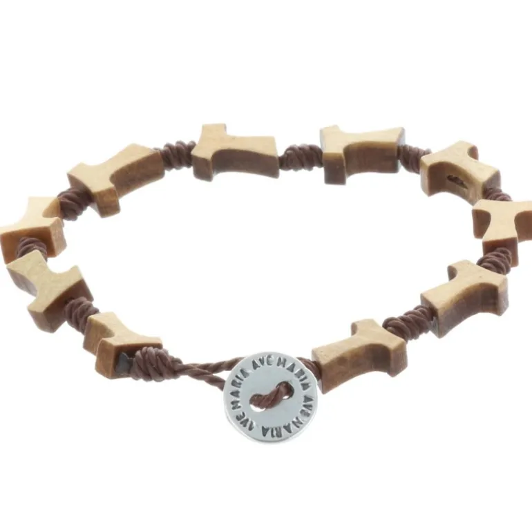 Palais du Rosaire Bracelet dizainier corde, bois et croix de Tau^ Bracelet Dizainier
