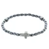Palais du Rosaire Bracelet dizainier élastique grains hématite et croix argentée^ Bracelet Dizainier