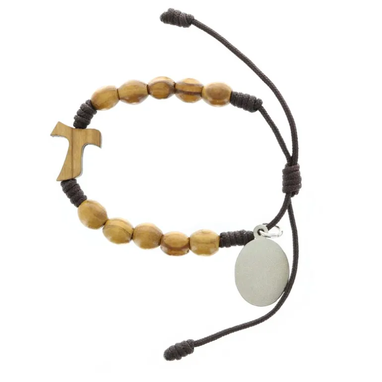 Palais du Rosaire Bracelet dizainier sur corde et en bois avec une médaille de Carlo Acutis^ Bracelet Dizainier