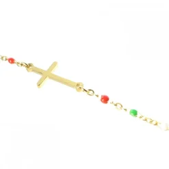 Palais du Rosaire Bracelet doré avec croix et perle multicolores^ Bracelet Fantaisie