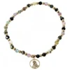 Palais du Rosaire Bracelet en acier doré avec perles de couleurs et médaille de la Vierge^ Bracelet Fantaisie