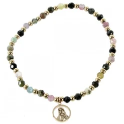 Palais du Rosaire Bracelet en acier doré avec perles de couleurs et médaille de la Vierge^ Bracelet Fantaisie