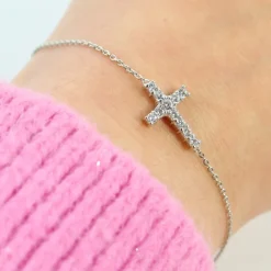 Palais du Rosaire Bracelet en argent avec croix et strass^ Bracelet Argent