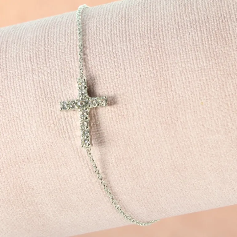 Palais du Rosaire Bracelet en argent avec croix et strass^ Bracelet Argent