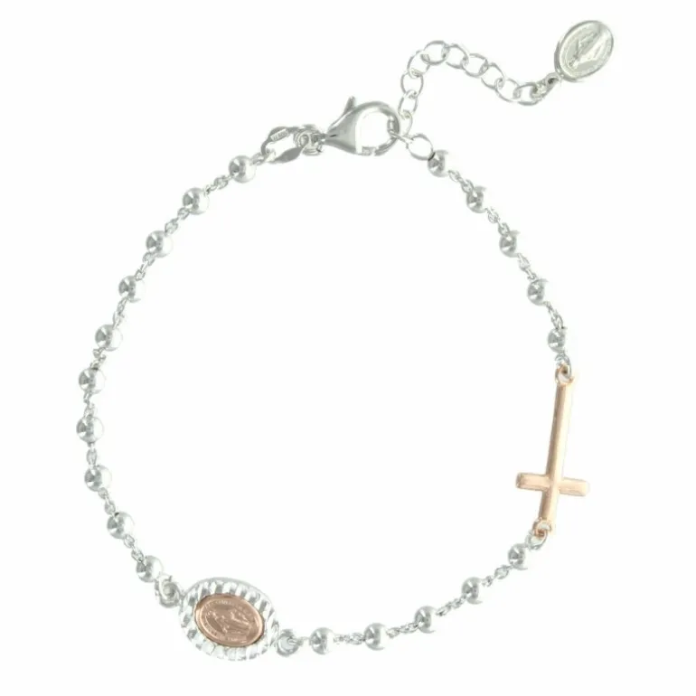 Palais du Rosaire Bracelet en Argent avec une médaille de la Vierge Miraculeuse et une croix^ Bracelet Argent