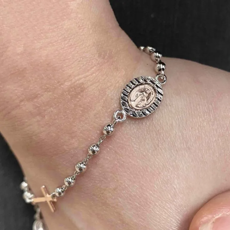 Palais du Rosaire Bracelet en Argent avec une médaille de la Vierge Miraculeuse et une croix^ Bracelet Argent