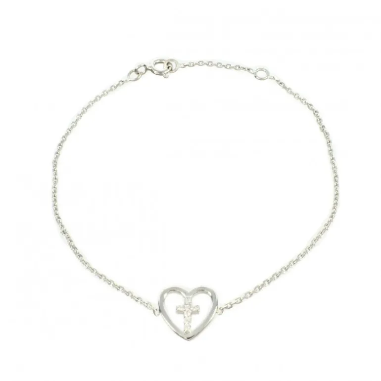 Palais du Rosaire Bracelet en argent d'une Croix dans un coeur^ Bracelet Argent