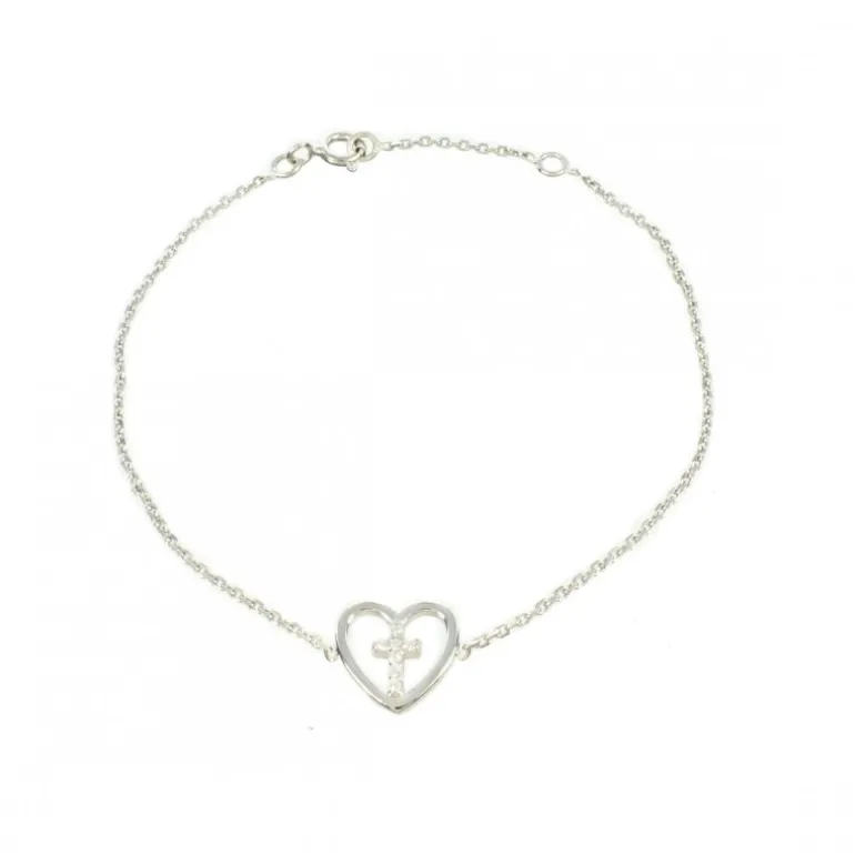 Palais du Rosaire Bracelet en argent d'une Croix dans un coeur^ Bracelet Argent