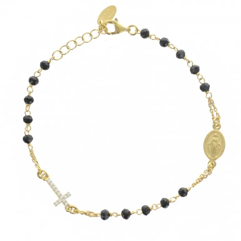 Palais du Rosaire Bracelet en argent rhodié doré avec médaille miraculeuse et croix^ Bracelet Argent