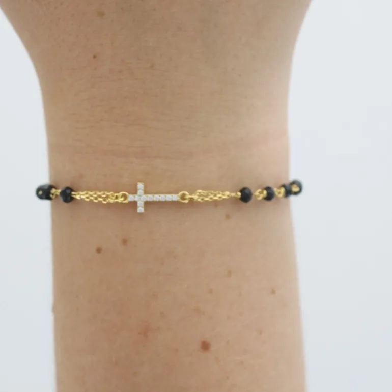 Palais du Rosaire Bracelet en argent rhodié doré avec médaille miraculeuse et croix^ Bracelet Argent