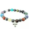 Palais du Rosaire Bracelet en différentes pierres naturelles d'Hématite avec croix^ Bracelet Fantaisie