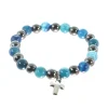 Palais du Rosaire Bracelet en hématite et agate bleue avec une croix en métal^ Bracelet Fantaisie