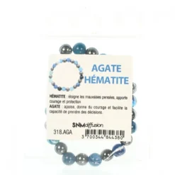 Palais du Rosaire Bracelet en hématite et agate bleue avec une croix en métal^ Bracelet Fantaisie