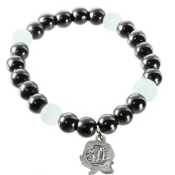 Palais du Rosaire Bracelet en hématite et perles de couleur avec médaille de l'Apparition de Lourdes^ Bracelet Fantaisie