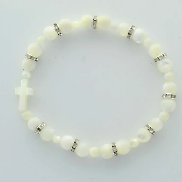 Palais du Rosaire Bracelet en nacre avec strass 16 cm^ Bracelet Fantaisie