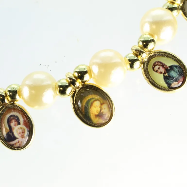 Palais du Rosaire Bracelet en perles nacrées avec 12 médailles^ Bracelet Fantaisie