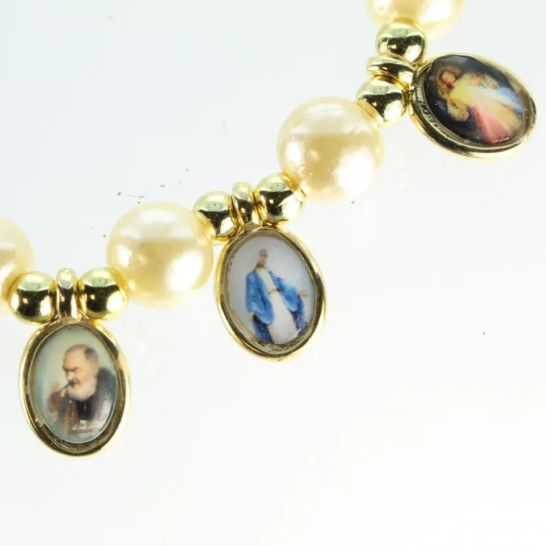 Palais du Rosaire Bracelet en perles nacrées avec 12 médailles^ Bracelet Fantaisie