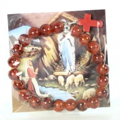 Palais du Rosaire Bracelet en pierres avec croix et image de l'Apparition de Lourdes^ Bracelet Fantaisie