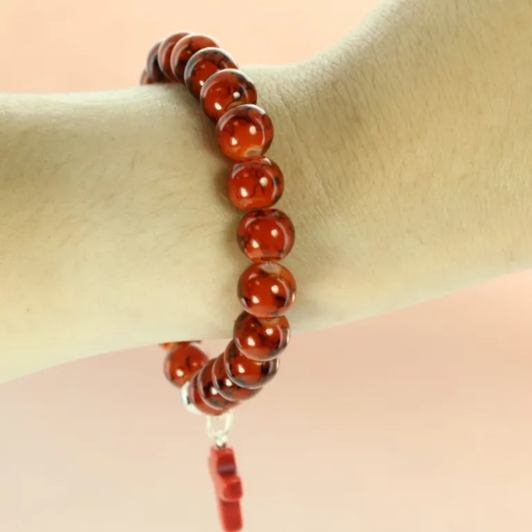 Palais du Rosaire Bracelet en pierres avec croix et image de l'Apparition de Lourdes^ Bracelet Fantaisie