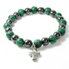 Palais du Rosaire Bracelet en pierres naturelles d'Hématite et Malachite avec croix^ Bracelet Fantaisie
