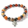 Palais du Rosaire Bracelet en pierres naturelles d'Hématite et Cornaline avec croix^ Bracelet Fantaisie