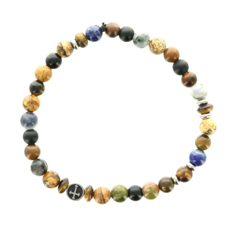 Palais du Rosaire Bracelet en pierres naturelles avec médaillon d'une croix^ Bracelet Fantaisie