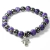 Palais du Rosaire Bracelet en pierres naturelles d'Hématite et Charoïte avec croix^ Bracelet Fantaisie