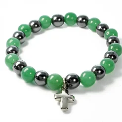 Palais du Rosaire Bracelet en pierres naturelles d'Hématite et Aventurine avec croix^ Bracelet Fantaisie