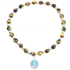 Palais du Rosaire Bracelet en pierres naturelles avec médaillon de la Vierge^ Bracelet Fantaisie