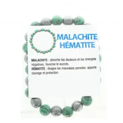 Palais du Rosaire Bracelet en pierres naturelles d'Hématite et Malachite avec croix^ Bracelet Fantaisie