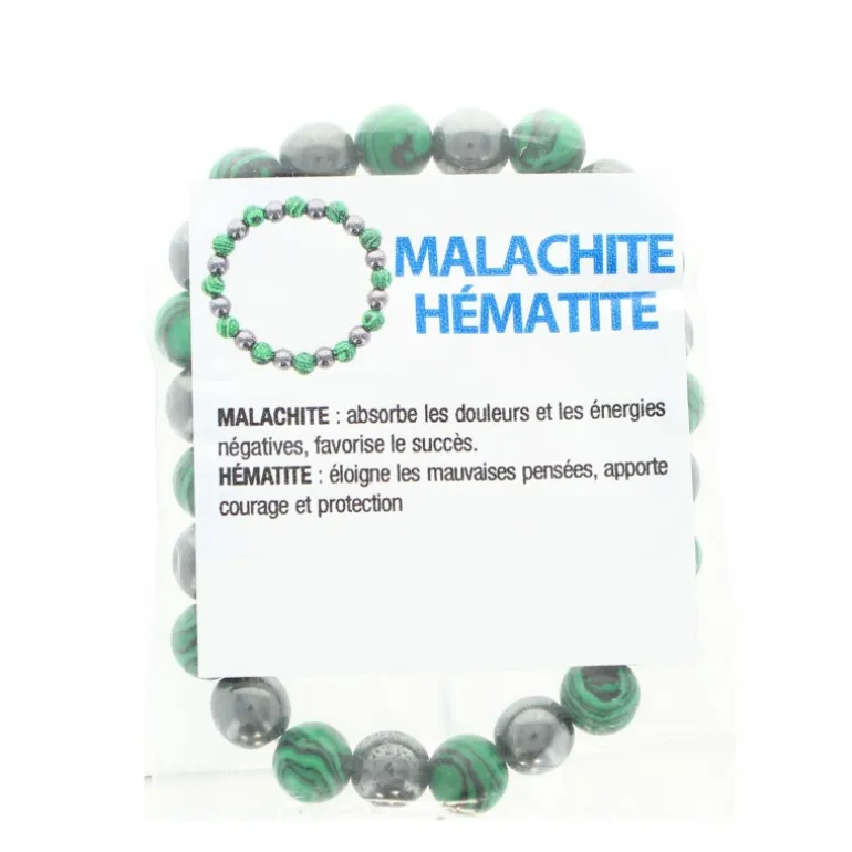 Palais du Rosaire Bracelet en pierres naturelles d'Hématite et Malachite avec croix^ Bracelet Fantaisie