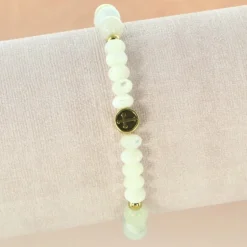 Palais du Rosaire Bracelet en pierres naturelles claire et croix en métal^ Bracelet Fantaisie