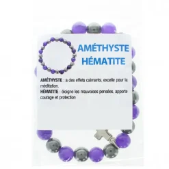 Palais du Rosaire Bracelet en pierres naturelles d'Hématite et Améthyste avec croix^ Bracelet Fantaisie