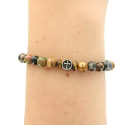 Palais du Rosaire Bracelet en pierres naturelles avec médaillon d'une croix^ Bracelet Fantaisie
