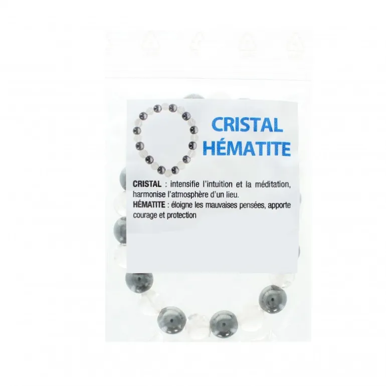 Palais du Rosaire Bracelet en pierres naturelles d'Hématite et Cristal avec croix^ Bracelet Fantaisie