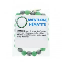 Palais du Rosaire Bracelet en pierres naturelles d'Hématite et Aventurine avec croix^ Bracelet Fantaisie