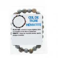 Palais du Rosaire Bracelet en pierres naturelles d'Hématite et Oeil de Tigre avec croix^ Bracelet Fantaisie