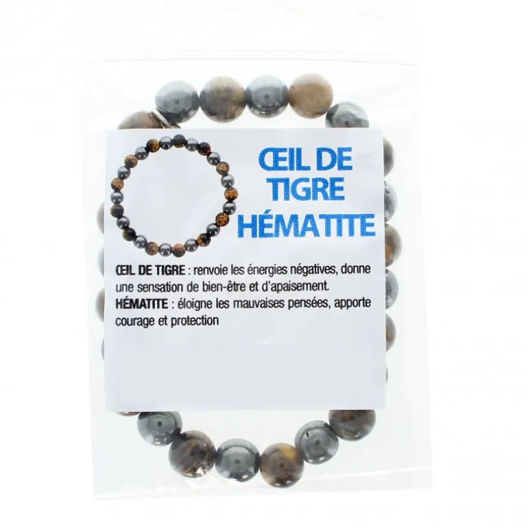 Palais du Rosaire Bracelet en pierres naturelles d'Hématite et Oeil de Tigre avec croix^ Bracelet Fantaisie