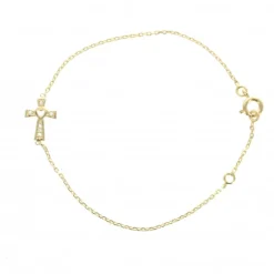 Palais du Rosaire Bracelet en plaqué or avec croix strass et coeur ajouré^ Bracelet Plaqué Or