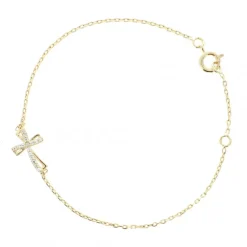 Palais du Rosaire Bracelet en plaqué or avec croix ajourée en strass et fermoir^ Bracelet Plaqué Or