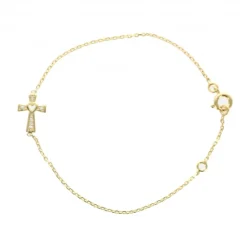 Palais du Rosaire Bracelet en plaqué or avec croix strass et coeur ajouré^ Bracelet Plaqué Or