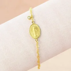 Palais du Rosaire Bracelet en Plaqué Or avec médaille Miraculeuse de la rue du Bac et un strass^ Bracelet Plaqué Or