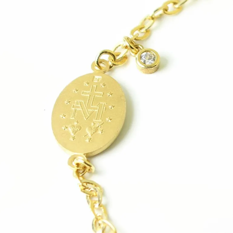 Palais du Rosaire Bracelet en Plaqué Or avec médaille Miraculeuse de la rue du Bac et un strass^ Bracelet Plaqué Or