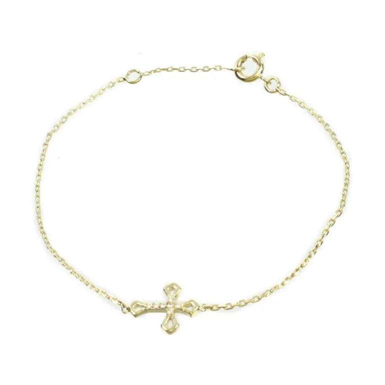 Palais du Rosaire Bracelet en plaqué Or d'une croix avec strass^ Bracelet Plaqué Or
