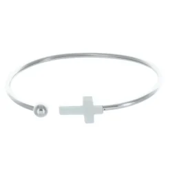 Palais du Rosaire Bracelet fantaisie jonc argenté ouvert avec une croix^ Bracelet Fantaisie