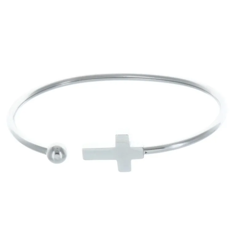 Palais du Rosaire Bracelet fantaisie jonc argenté ouvert avec une croix^ Bracelet Fantaisie
