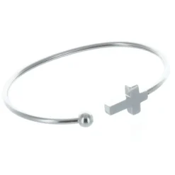 Palais du Rosaire Bracelet fantaisie jonc argenté ouvert avec une croix^ Bracelet Fantaisie