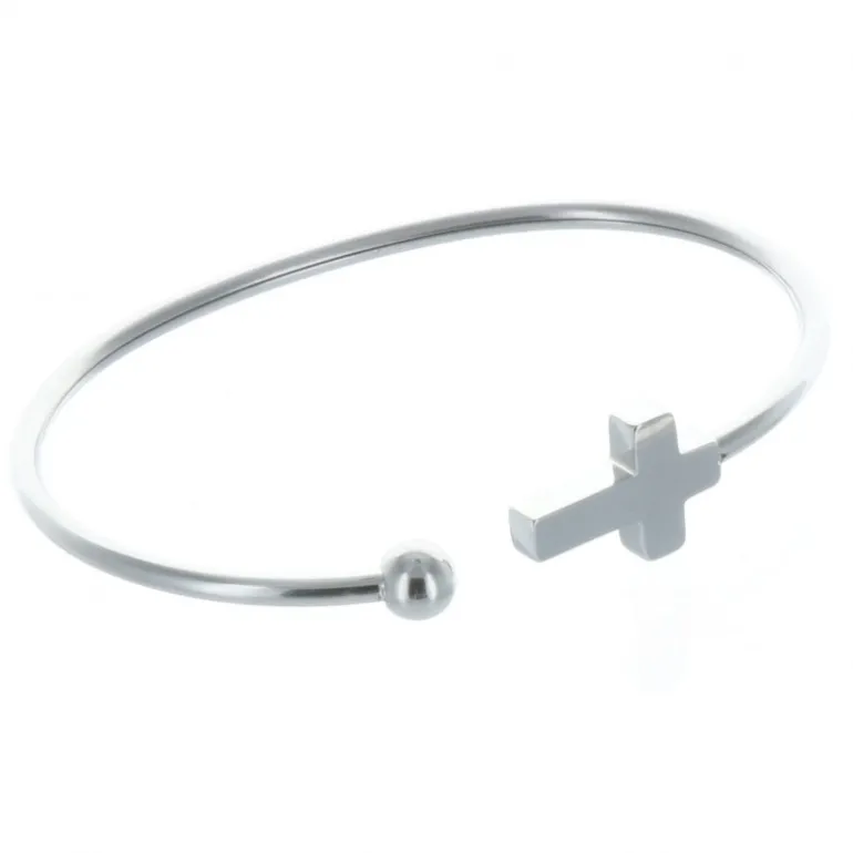 Palais du Rosaire Bracelet fantaisie jonc argenté ouvert avec une croix^ Bracelet Fantaisie